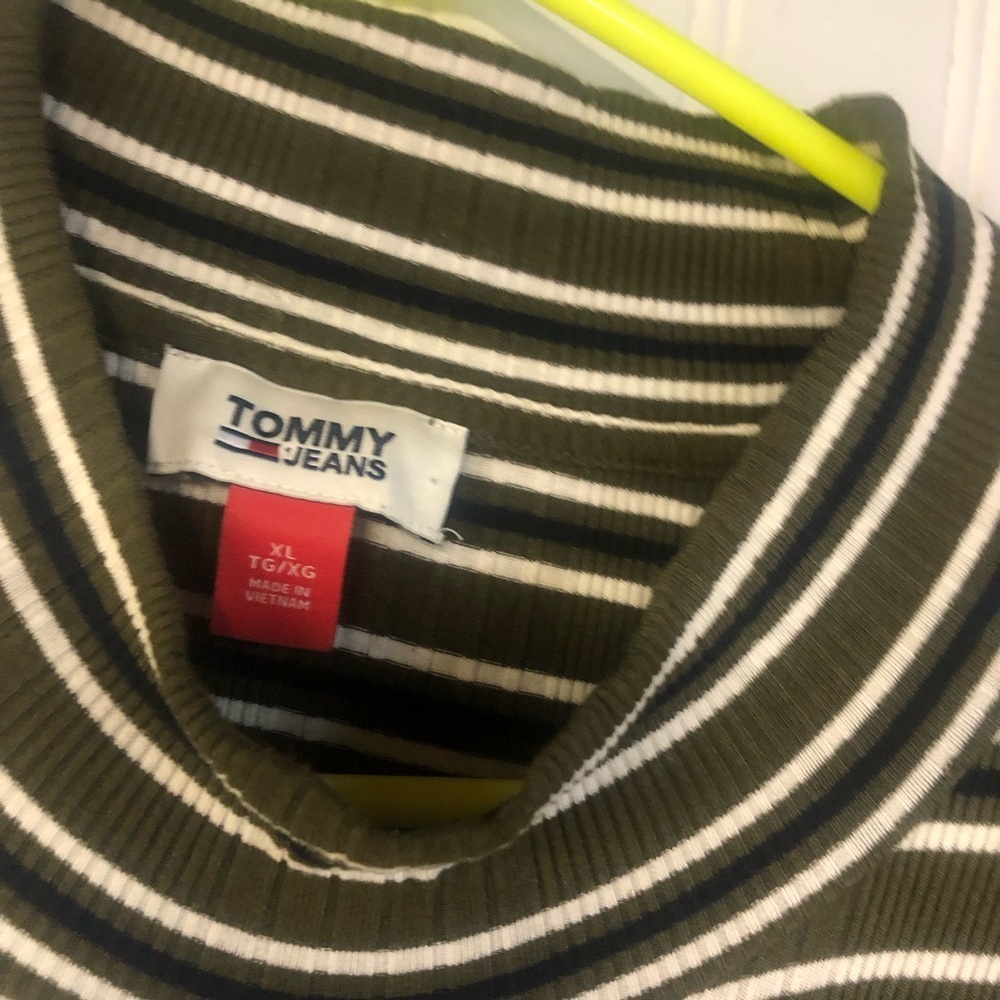Tommy Hilfiger Tommy Jeans Striped Long Sleeve Top Cut Off XL Green - Picture 4 of 5